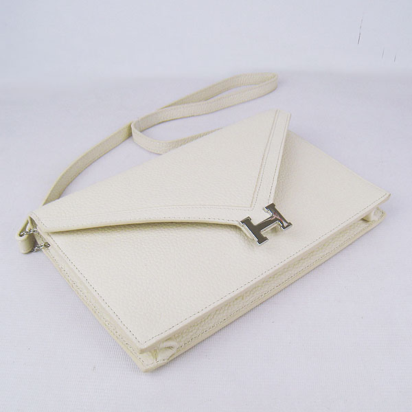 7A Hermes Togo Leather Messenger Bag Off-White With Silver Hardware H021 Replica - Click Image to Close